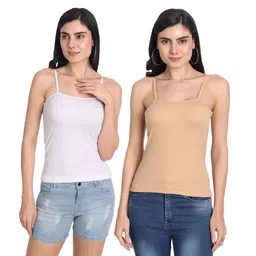 aimly Women Cotton Square Neck Extra Transparent Removable Strap Spaghetti Camisole Combo Pack of 2 image 1