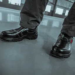 karam FS04 Black Slip-On Leather Safety Shoes for Men | Single Density with Fiber Toe | Antistatic, Antislip, Oil & Heat Resistant image 2