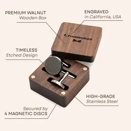 muujee Cufflinks with Engraved Wood Gift Box, Small, Wood, no gemstone image 3