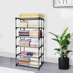 PHILOSHOP 6 Layer Black Metal Pipe & Plastic Connector Space-Saver Collapsible Wardrobe: Maximize Your Space with Style image 5