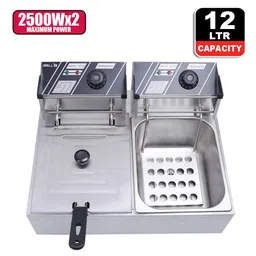 iBELL DF620M Deep Fryer Electric 12 Litre Stainless Steel 2500W, Double Tank/Basket, Variable Temperature Control, Silver image 4