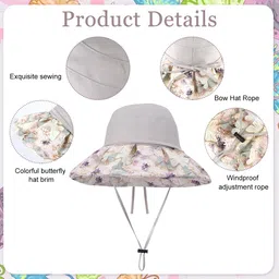sannidhi Sun Hat for Women Stylish Floral Print Hats for Women, Flexible Wide Brim Beach Hat for Ladies, UV Sun Protection Breathable Fishing Hats with Detachble Chin Strap image 3