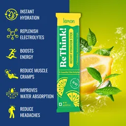 RETHINK Instant Hydration Stick, Low Sugar, Electrolyte Powder, With 5 essential Electrolytes & Added Vitamins, Daily Immunity For Gym, Workout & Travel (Pack of 18 Sachets, Lemon Flavour) image 4