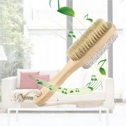 Style Homez PURE, Exfoliating Dry Brush Loofah and Pumice Stone Foot Scrubber with Mini Bamboo Handle 18 cm, Bath Essentials with Natural Bristles in Natural Wood Color image 2
