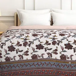 India Circus by Krsnaa Mehta Royal Velvet Quilted Bed Cover Set | with 2 Pillow Covers | Hand-Block | Cotton | Size 82 x 100 inches | Decorative Bed Cover King Size image 2