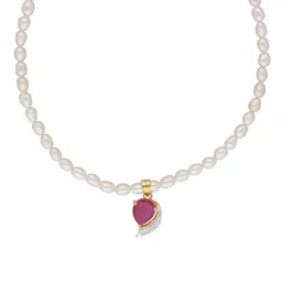 sri jagdamba pearls dealer Gold Plated Pearl Drop Necklace Set for Women (Pink and White) |White Oval AA Freshwater Pearls 4-5MM | Radiant Hyderabadi Pearl Set Gift To Women & Girls image 5
