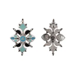 voylla Brass Oxidised Dreamy Enamel Floral Shape Blue Earrings for Women and Girls image 5