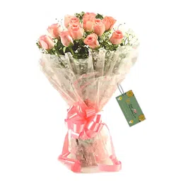 the floralmart The FloralMart® Mother's Day Special Fresh Flowers Bouquet, Fresh Rose Bunches in Cellophane Wrapping (Bunch of 08, Pink) image 1