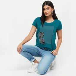 max Women's Cotton Regular Fit Printed Round Neck T-Shirt image 2