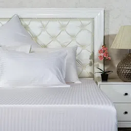 bdweaves NUMERON Plain White cotton Stripes -King size Bedsheet bedding set - 400 TC soft 1 cm a striped finish | with 2 Pillow Cover | 400 TC King image 4