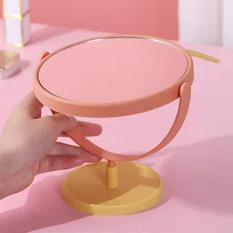 Leeonz Plastic Desk Wall Mount Round Mirror with Stand,Vanity Makeup Mirrorwith Cute Rabbit Ears(Pink-Yellow Rabbit Ear) image 5
