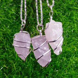 reiki crystal products Pink Rose Quartz Pendant Natural Wire Wrapped Crystal Stone With Metal Chain for Reiki Healing and Crystal Healing Size 30-35 Mm Approx image 4