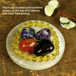 Reiki Crystal Products Selenite Charging Plate Coaster with Shree Yantra Symbol Size 7.6 cm (3 inch) image 3