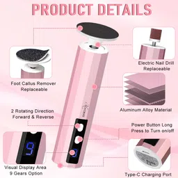maycreate MAYCREATE® Electric Foot Callus Remover Nail File 2 in 1 Cordless Nail File Foot Exfoliation Device Foot File for Dead Skin, Calluses Electric Callus Remover with Polish Disc & Sandpaper Rolls image 5