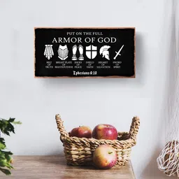 summerjokes Inspirational Bible Verse Hanging Sign, Printed Wood Plaque with Rope - Put On The Full Armor of God Quote Scripture, Wood Hanging Wall Plaque Rustic Retro Christian Sign for Home Decor 12x6 inch image 4