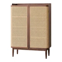 generic Pooja Art Enterprises Solid Wooden Cane Shoe Rack Cabinet Storage with 2 Door & Shelf Storage for Entryway, Living Room, Balcony & Home, Brown Finish, Rattan Cabinet (84 L x 35.5 W x 117 H CM) image 5