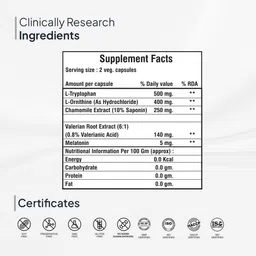 Miduty Sleep Well | Melatonin 5mg with L-Tryptophan 500 mg, L-Ornithine 400 mg | Promote Restful Sleep & Helps in Deep Sleep | Non-addictive - Pack of 60 Capsules image 3