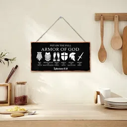 summerjokes Inspirational Bible Verse Hanging Sign, Printed Wood Plaque with Rope - Put On The Full Armor of God Quote Scripture, Wood Hanging Wall Plaque Rustic Retro Christian Sign for Home Decor 12x6 inch image 3