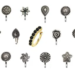 thanu's craft Oxidised Nose Pin Ring Studs Black Metal Germam silver Nosepin for Women image 1