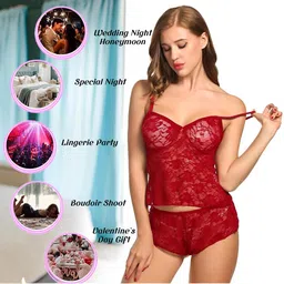 love maker Women Babydoll Lingerie Nightwear Top & Shorts Night Dress Honeymoon Soft Net Lace S-3XL image 5