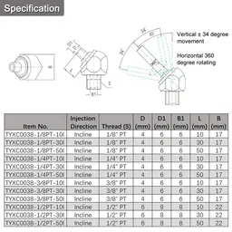 PGFUN 2 Pcs 1/4" PT x 10/30/50mm Screw-in Bolt Type 304 Stainless Steel Coolant Nozzle Inclined-Injection High Pressure Adjustable Water Oil Cooling Nozzle for Lathe, Milling, CNC Machine(10mm) image 2