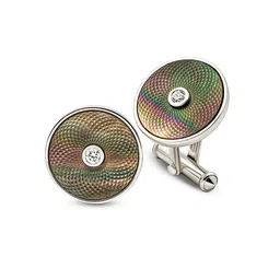 silberry 925 Sterling Silver Aurora Pearl (MOP) Cufflinks | Gift for Husband and Boyfriend | Cufflinks for Men & Boys | With Certificate of Authenticity and BIS Hallmark image 1