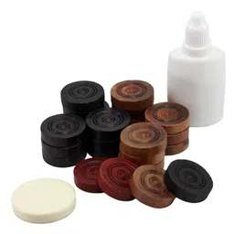 StonKraft Wooden Carrom Board Coins Pieces Combo Pack - 24 Carrom Coins, 2 Queens, 1 Striker and 1 Powder image 1