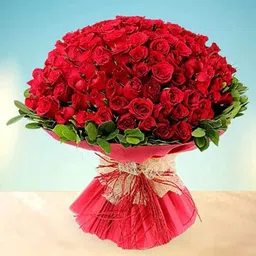 the floralmart Mother's Day Special Fresh Flowers Bouquet of 100 Red Roses in Paper Wrapping, Bunch of 100 (Red Rose) image 1