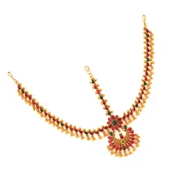 yellow chimes Head Chain For Women Gold Toned Bridal layered Beaded Traditional Mathapatti For Women and Girls image 4