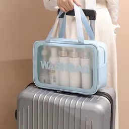 HOMIFYY Set of 3 Makeup Pouch Travel Toiletries Organizer Cosmetic Bags Portable Organizer Case Carry Pouch for Women Bathroom - (Blue) (3 Pcs Set- Blue) image 4