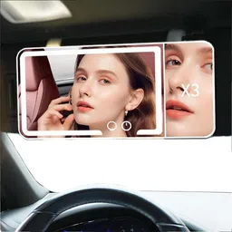 STHIRA® LED Vanity Mirror For Car Visor 3-Color Makeup Mirror With Light Dimmable Brightness Hd Glass image 1