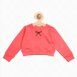 Aww Hunnie Full Sleeves Bow Detailed Winter Wear Crop Sweatshirt - Peach-picture-22