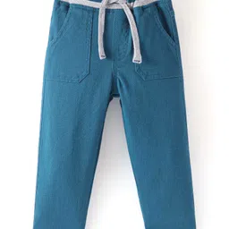Babyhug Cotton Stretch Woven Full Length with Rib Trouser Solid Colour - Blue-picture-27