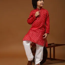 P-MARK Full Sleeves Ethnic Motif Foil Designed Kurta Pyjama Set -Maroon-picture-13