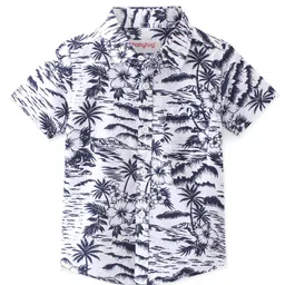 Babyhug Cotton Woven Half Sleeves Floral & Tropical Printed Shirt - White & Blue-picture-36