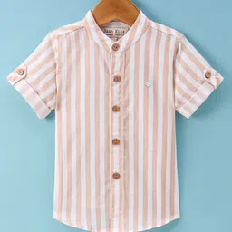 JASH KIDS Cotton Woven Half Sleeves Striped Shirt - Fawn Yellow-picture-30