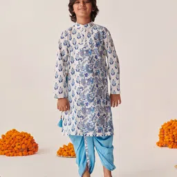 Pspeaches Full Sleeves Floral Printed Kurta With Dhoti - Blue-picture-16