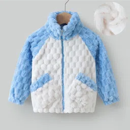 Kookie Kids Full Raglan Sleeves High Neck Front Open Winter Fur Jacket with Quilted Design - White-picture-21