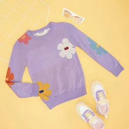 Pantaloons Junior Full Sleeves Floral Self Designed Sweater - Lilac-picture-20