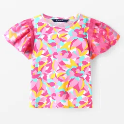 Pine Kids Cotton Knit Half Puffed Sleeves Printed Top - Pink-picture-31