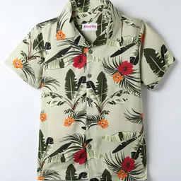 kookie kids india Kookie Kids VIscose Rayon Woven Half Sleeves Resort Collar Shirt With Floral & Leaf Print - Multicolor-picture-13