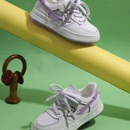 TRUFFLE COLLECTION Lace Ups Star Patch Embroidered Sneakers - White & Purple-picture-16