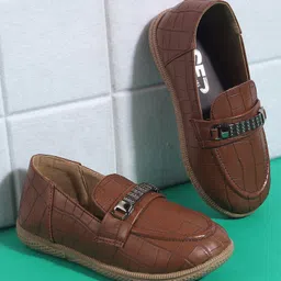 SHOES FOR JUNIORS Self Designed & Metal Applique Detailed Loafers - Brown-picture-27