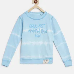 Tales & Stories Cotton Knit Full Sleeves Girls Just Wanna Have Sun Text Printed Light Winter Sweatshirt - Sky Blue-picture-25