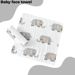 Bembika Baby Face Towels for Boys Girls Fleece Muslin Wash Cloth Elephant Pattern - Grey image 2