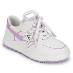 TRUFFLE COLLECTION Lace Ups Star Patch Embroidered Sneakers - White & Purple image 3