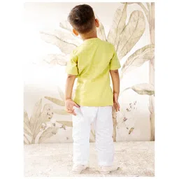 Vastramay Cotton Woven Half Sleeves Solid Kurta Pyjama Set - Yellow image 3