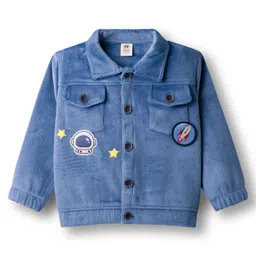 ToffyHouse Corduroy Woven Full Sleeves Shirt & Trouser Set With Space Theme Badges - Blue image 2