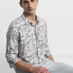 Mufti Men Slim Fit Abstract Printed Spread Collar Casual Shirt-picture-25