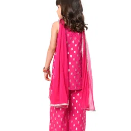 Babyhug Woven Sleeveless Brocade Kurti Palazzo & Dupatta Set Kolka Print - Fuschia image 3